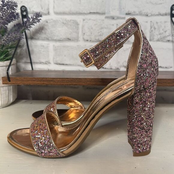 Herstyle Sequins Open Toe Pumps 4” Dress Formal Dance Party Size 7 - Picture 1 of 15